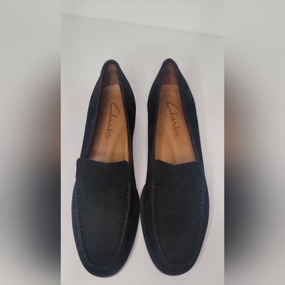 Clark's Suede Leather Loafers Women's Size 10 BNWOB Black Business Casual - Picture 4 of 7